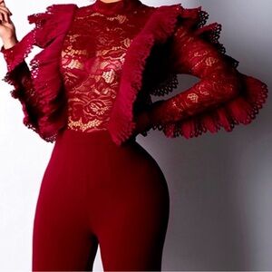 Elegant Burgundy Lace Jumpsuit